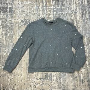 Boutique WHY Dress Pearl embellished preppy gray sweatshirt Large